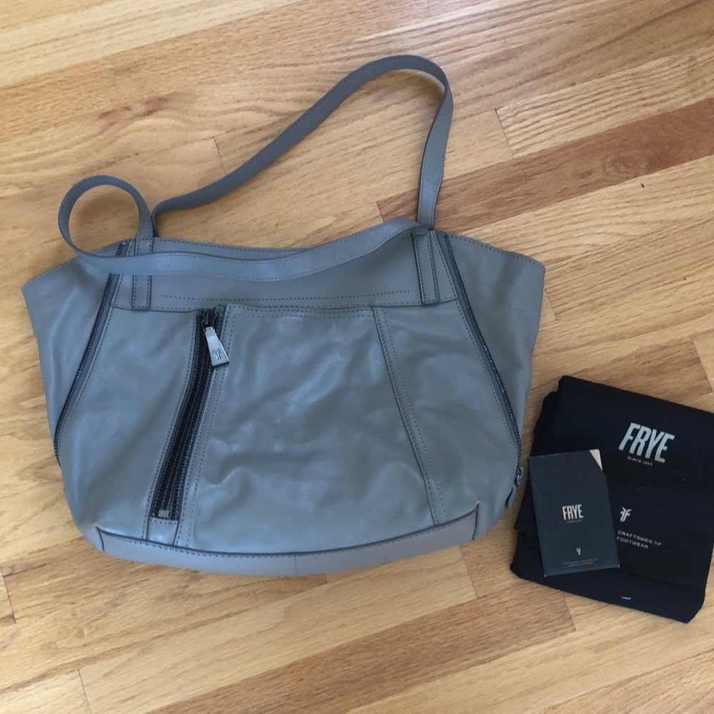 EUC gray Frye zipper bag. Minor wear as shown